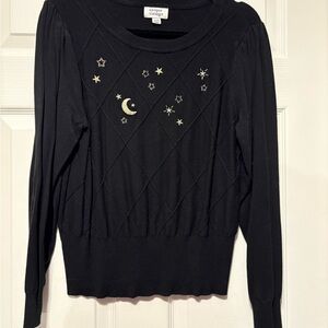 Unique Vintage Black Sweater with Gold Moon & Stars